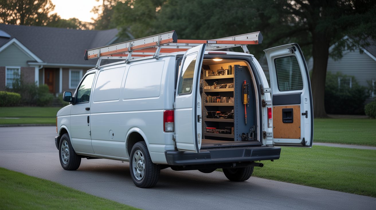 Unmarked service van staged near a property in Mississauga
